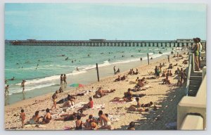 Fort Worth Florida~Panorama Beach & Fishing Pier Background~Vintage Postcard