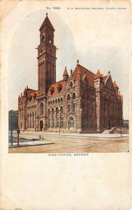 Detroit Michigan~US Post Office~Beautiful Stone Building w Tall Tower~c1905 Pc