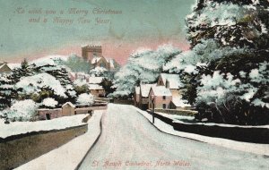 St. Asaph Cathedral North Wales Christmas & New Year Vintage Postcard 1910