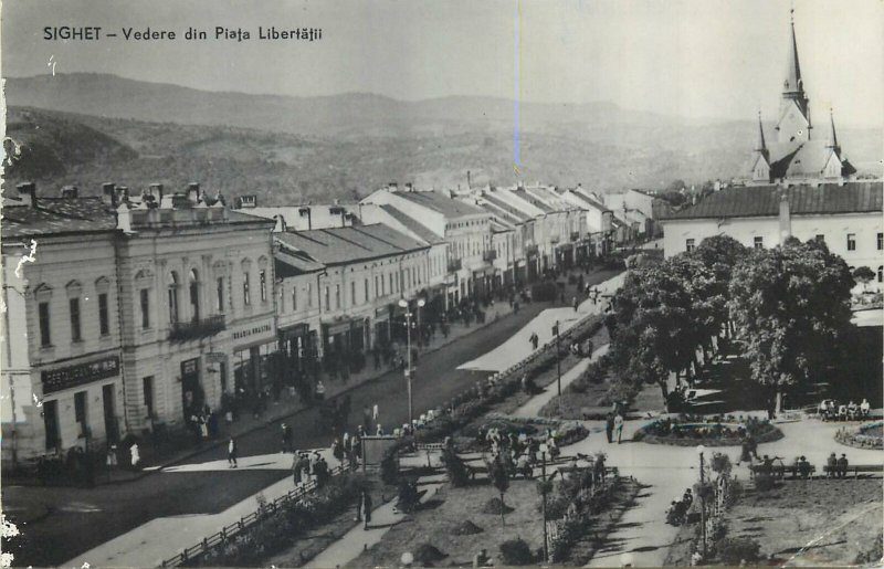 Romania RPR Postcard Sighet aerial photography Piata Libertatii