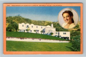 Beverly Hills CA, American Actress Dorothy Lamour Home Linen California Postcard