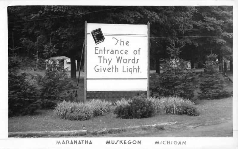 Muskegon Michigan Entrance Sign Real Photo Antique Postcard K49800