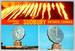 Pouring Slag, Big Nickle Numismatic Park, Sudbury Ontario Multiview Postcard #1