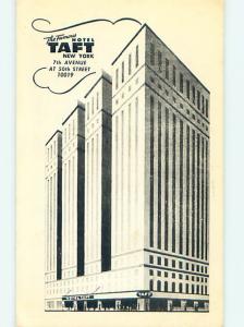 Unused 1950's TAFT HOTEL Manhattan New York NY Q6060