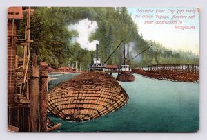 Huge Log Raft Columbia River Washington UNP DB Postcard Q3