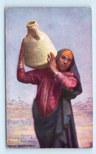 Tuck Oilette 'Woman Water Carrier' Egypt the Sphinx no. 7200 UK 1906 Postcard