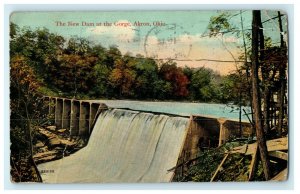 1915 Water Flowing at The New Dam at Gorge, Akron Ohio OH Antique Postcard 