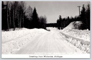 Greetings From Wolverine Michigan Snowplow Around The Bend RPPC Photo Postcard