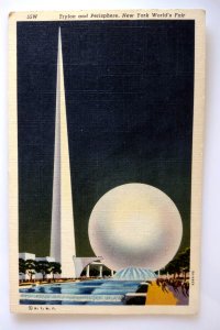 New York Worlds Fair Postcard Trylon Perisphere Linen Night View 1939 Curt Teich
