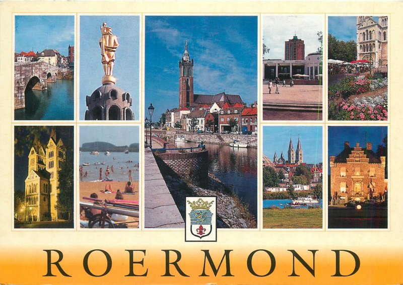 Postcard Netherlands Roermond diverse pics collage crest