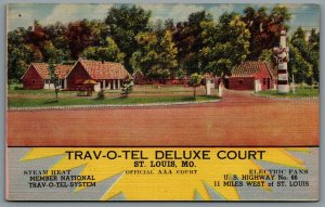 Postcard St. Louis MO c1940s Trav o Tel Deluxe Court Roadside Motel Route 66