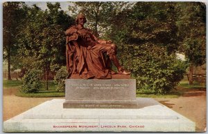 Chicago Illinois, Shakespeare Monument, Lincoln Park Statue, Vintage Postcard