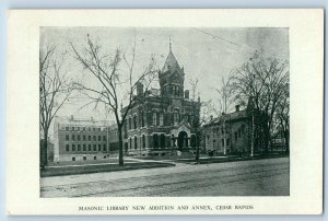 Cedar Rapids Iowa Postcard Masonic Library New Addition And Annex c1920's Trees
