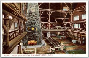 Lobby Old Faithful Inn-Yellowstone Park Wyoming Haynes Photo Postcard