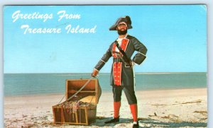 Greetings from TREASURE ISLAND, Florida FL ~ PIRATE Treasure Chest 1970 Postcard