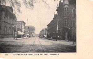 Freeport Illinois Stephenson Street, Looking East B/W Lithograph PC U2875