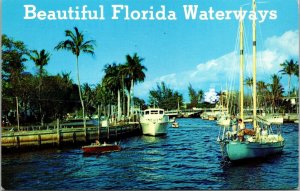 Vtg FL Beautiful Florida Waterways Boats Along Winding Waterways Postcard