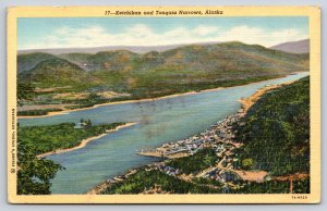 Ketchikan Alaska~Birds-Eye View Of Tongass Narrows~Vintage Linen Postcard