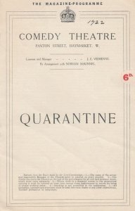 Quarantine Owen Nares Drama 1922 Comedy Theatre Programme