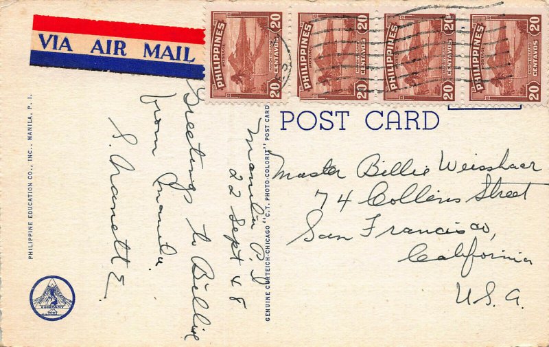 Legislative Building, Manila, Philippines, early linen postcard, used in 1948