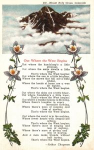 Vintage Postcard Out Where The West Begins Poem Arthur Chapman Mt. Holy Cross CO