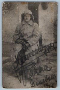 Hungary Postcard Photograph of Hungarian Soldier with Gun 1917 RPPC Photo
