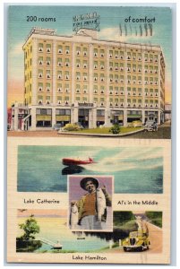 Hot Springs Arkansas AK Postcard Hotel Como Building Lake Hamilton Scene 1947