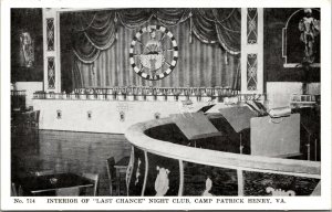 Vtg Camp Patrick Henry VA Last Chance Night Club Interior 1940s WW2 Era Postcard