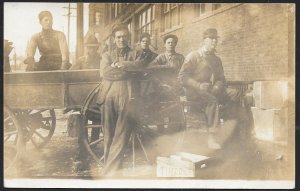 Working Men in & Around Large Cart RPPC Unused c1910s