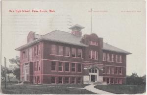 1909 THREE RIVERS Michigan Mich Postcard NEW HIGH SCHOOL Building