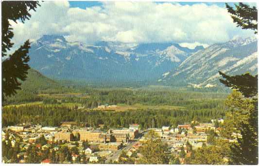 View of the Township of Banff from Tunnel Mountain, Alberta, AB, Canada, Chrome