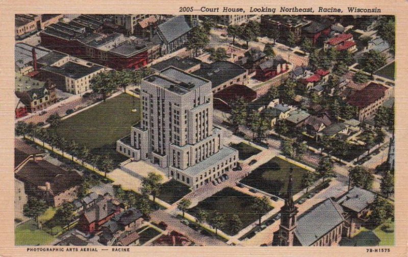 Postcard Court House Looking Northeast Racine WI