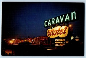 1960 Maple Shade New Jersey NJ Vintage Postcard Caravan Motels Dover Del Night