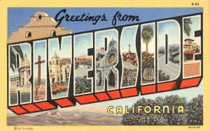 CA, California   RIVERSIDE LARGE LETTER LINEN Greetings   c1940's Postcard