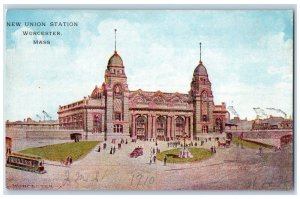 View Of New Union Station Building Cars Worcester MA Posted Vintage Postcard