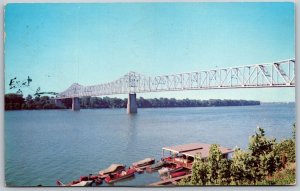 Vtg Owensboro Kentucky KY Bridge Crossing Ohio River Into Indiana 1950s Postcard