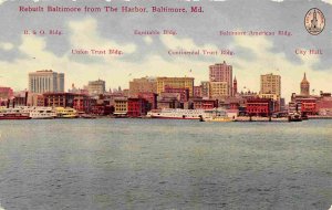 Baltimore Skyline from Harbor Named Buildings Maryland 1910c postcard
