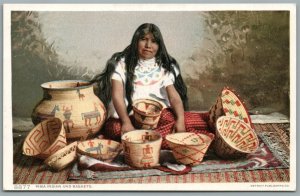 NATIVE AMERICAN PIMA INDIAN AND BASKETS ANTIQUE POSTCARD