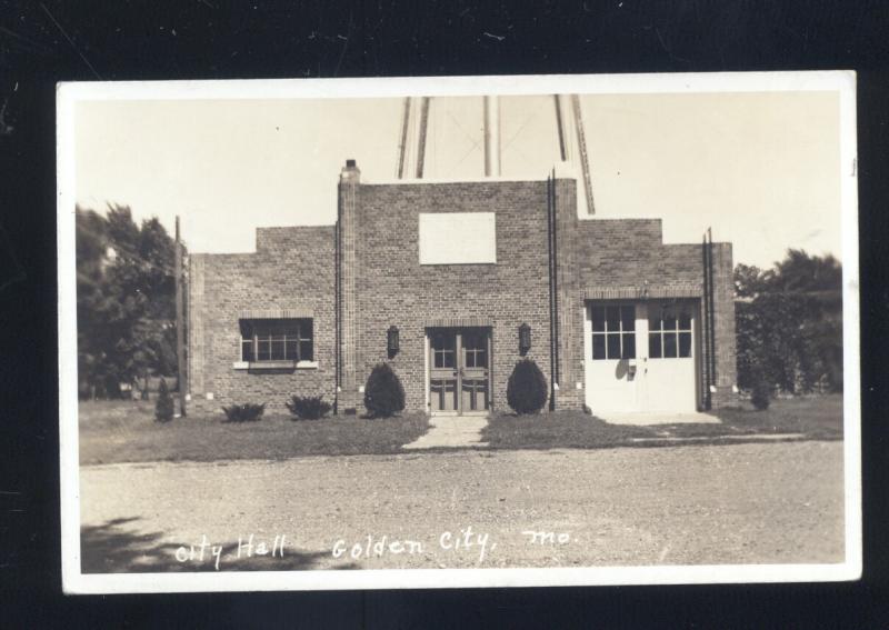 RPPC GOLDEN CITY MISSOURI CITY HALL WATER TOWER VINTAGE REAL PHOTO POSTCARD