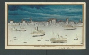 1910 Post Card Detroit MI Harbor Scene W/Buildings & W/Gold Frame Embossed----