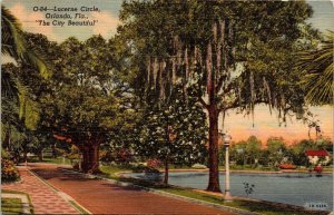 Lucerne Circle Orlando Florida Scenic Spanish Moss Linen Cancel WOB Postcard 