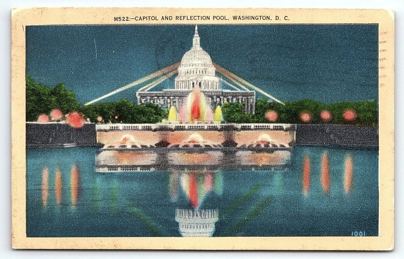 1950s  WASHINGTON D.C. CAPITOL AND REFLECTION POOL POSTCARD  P3605