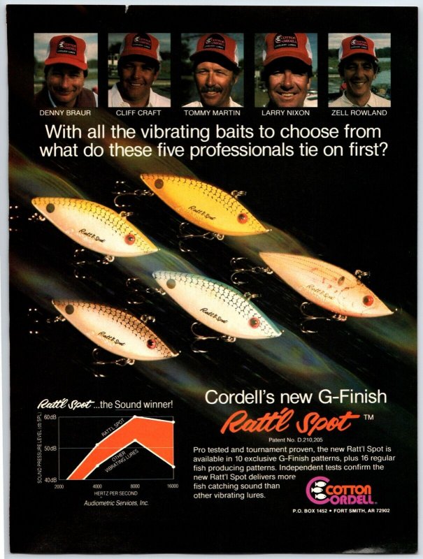 1988 Cotton Cordell Ratt'l  Spot Fishing Lure print Ad Old Fishing Lures 