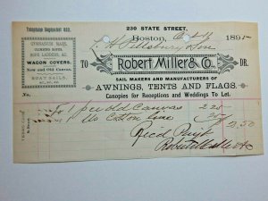 1895 Robert Miller & Co Awnings Tents Flags State St Boston MA Letterhead