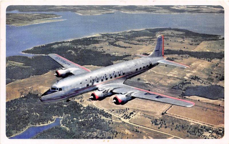 DC-7 American Airlines Plane Aircraft 1950 postcard