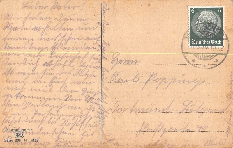 A095 Landscape 1938 Nature Sunrays through trees forest vintage postcard