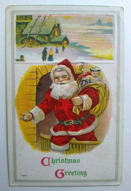 Vintage Christmas Greetings Postcard Santa Claus Series 645 Embossed Original