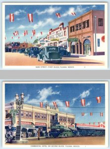 2 Postcards TIJUANA, Mexico ~ MAIN STREET Scenes COMMERCIAL HOTEL First Block