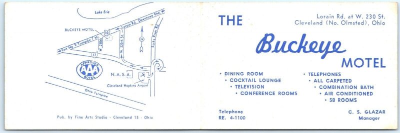 c1950s Cleveland Ohio Buckeye Motel Bi-Fold Business Card Advertising Map OH C44