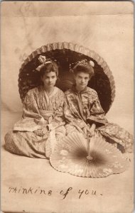 RPPC Real Photo Postcard Women Geisha Outfits Kimonos Fans Japanese KJ8